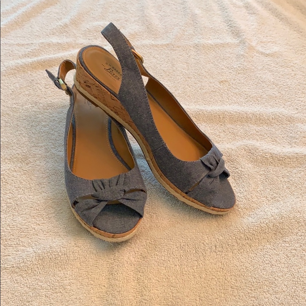 G H Bass denim open toe sling back shoes